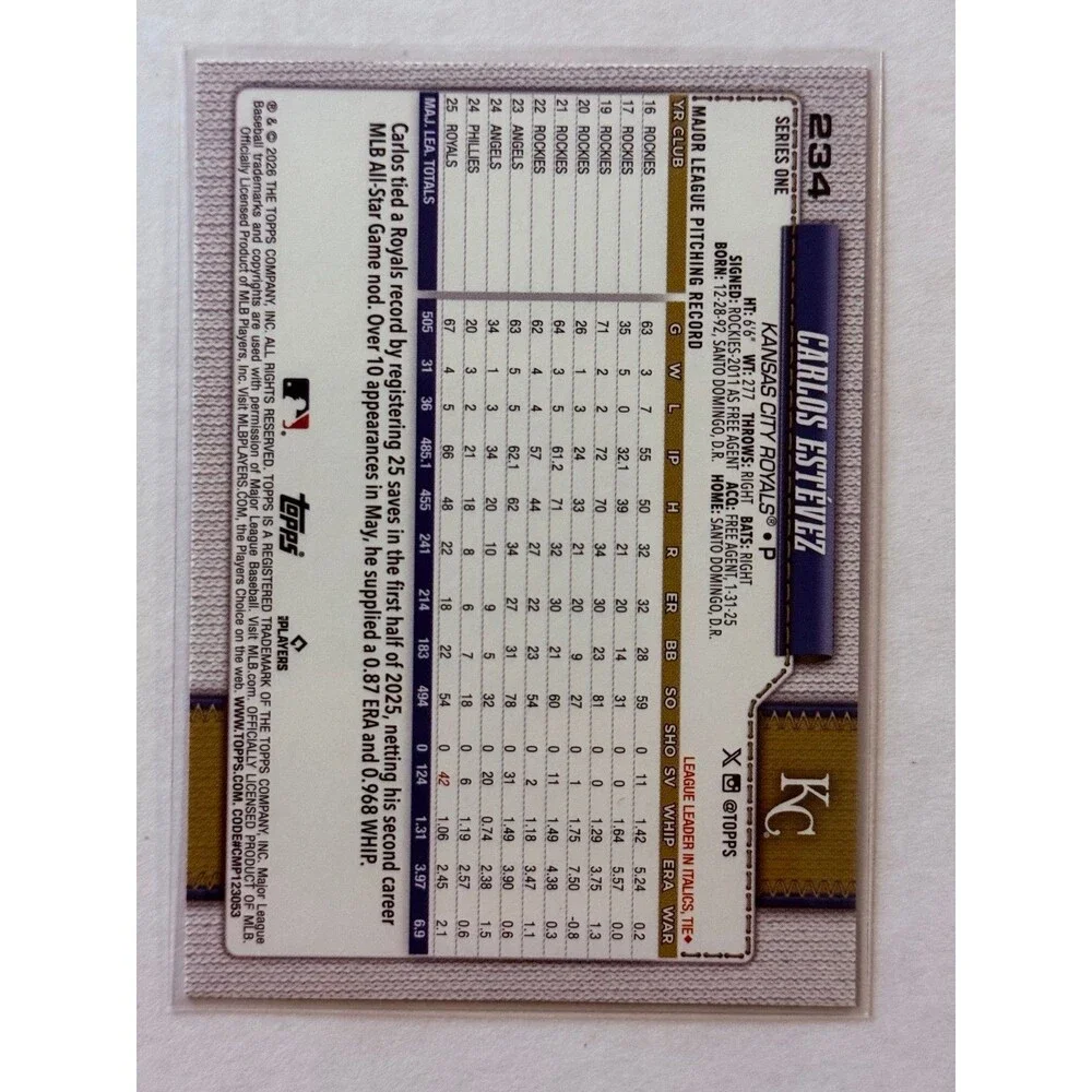 2026 Topps Series 1 Pink Confetti #234 Carlos Estévez Royals SP